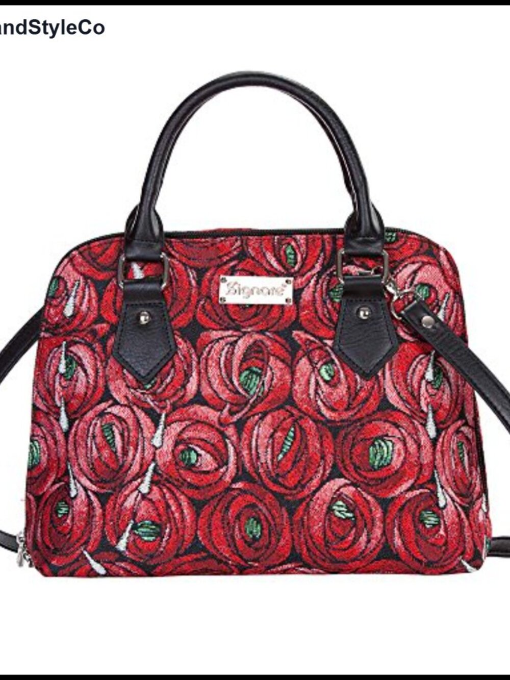 Woven Tapestry Shoulder Crossbody Bag with Faux Leather Straps
